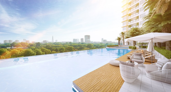 Hồ bơi đẳng cấp phục vụ nhu cầu cư dân tại dự án Green Star Sky Garden.